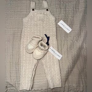 Janie and Jack Ivory Knit Overalls and Booties